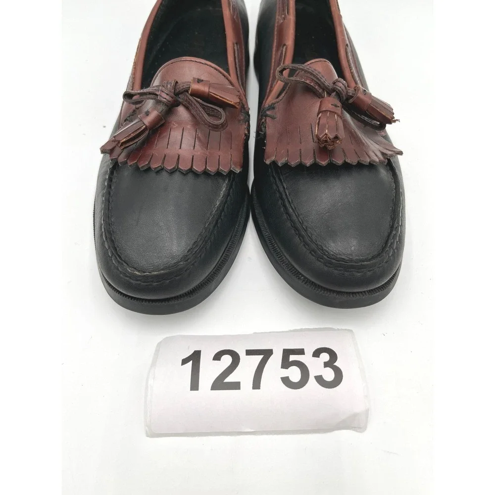 Sebago Handsewn Tassel Loafers Mens 11M Black Brown Leather Block Heels Shoes